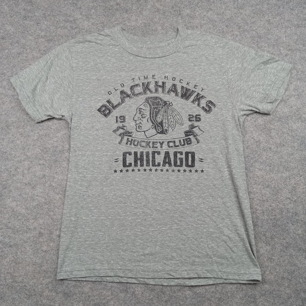 Chicago Blackhawks Shirt Mens Small Gray NHL Hockey Graphic Tri-Blend Crewneck